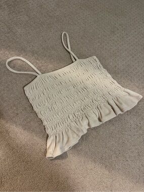 H&M Cream Smocked Ruffle Cami Top